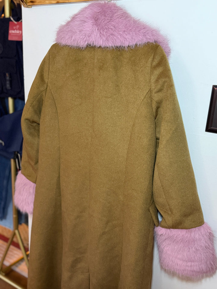 Maeve | Faux Fur-Lined Wool Blend Maxi Coat, XS