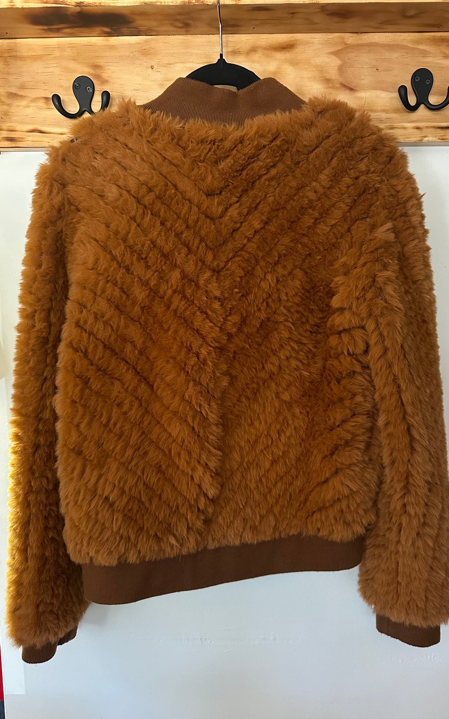 Love Token  | Dark Orange Fuzzy Zip Up Jacket, M