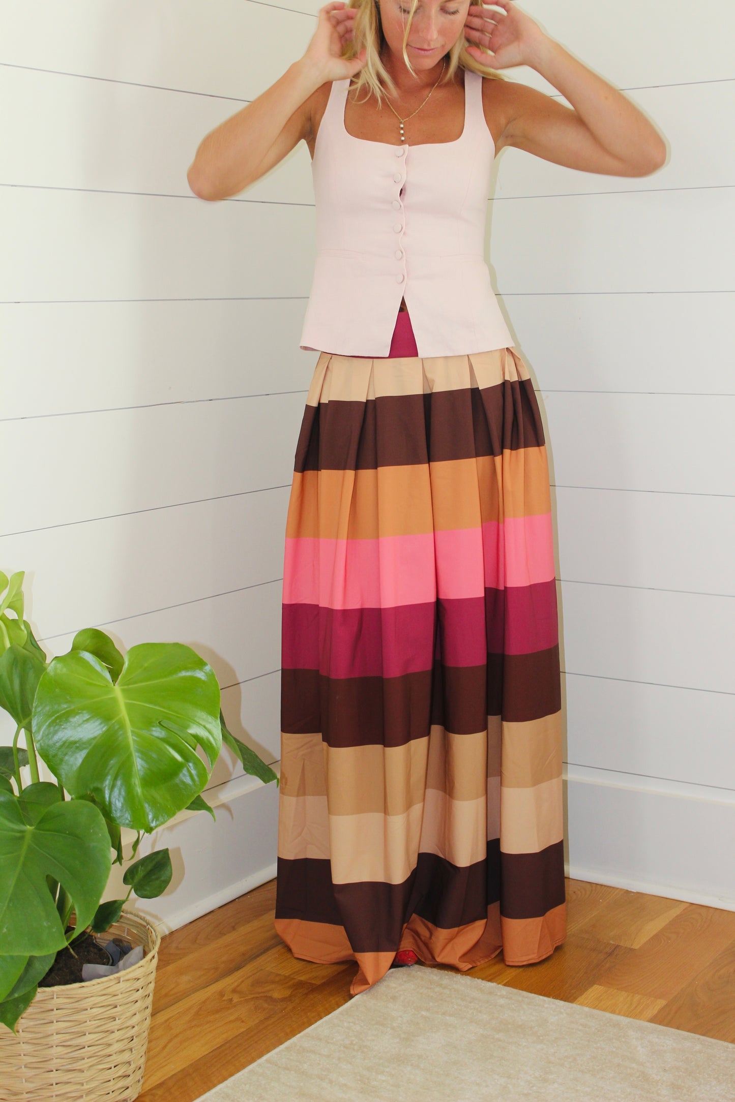 Everbloom Atelier  | Striped Color Block Maxi Skirt, M