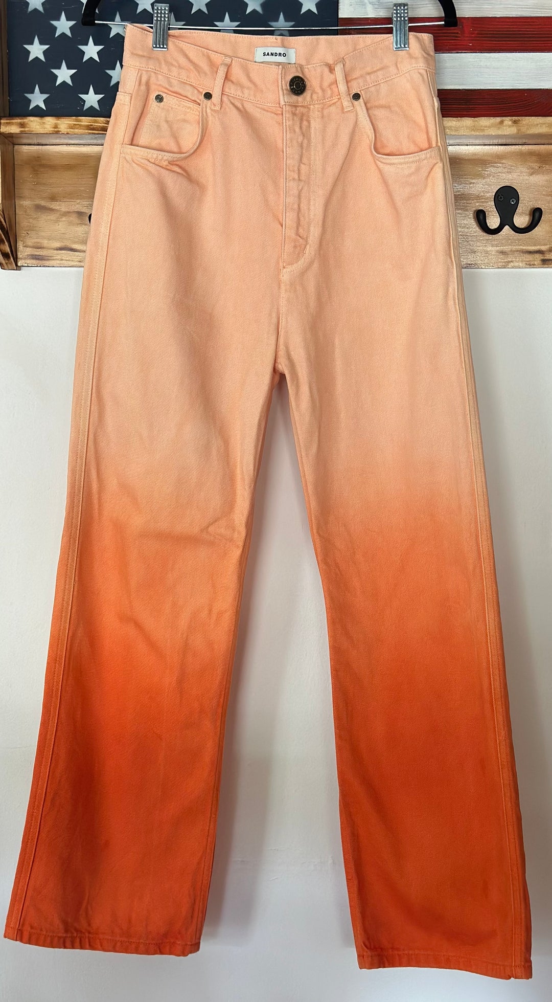 Sandro | Rodrigue Dip Dyed High Rise Straight Leg Jeans In Orange