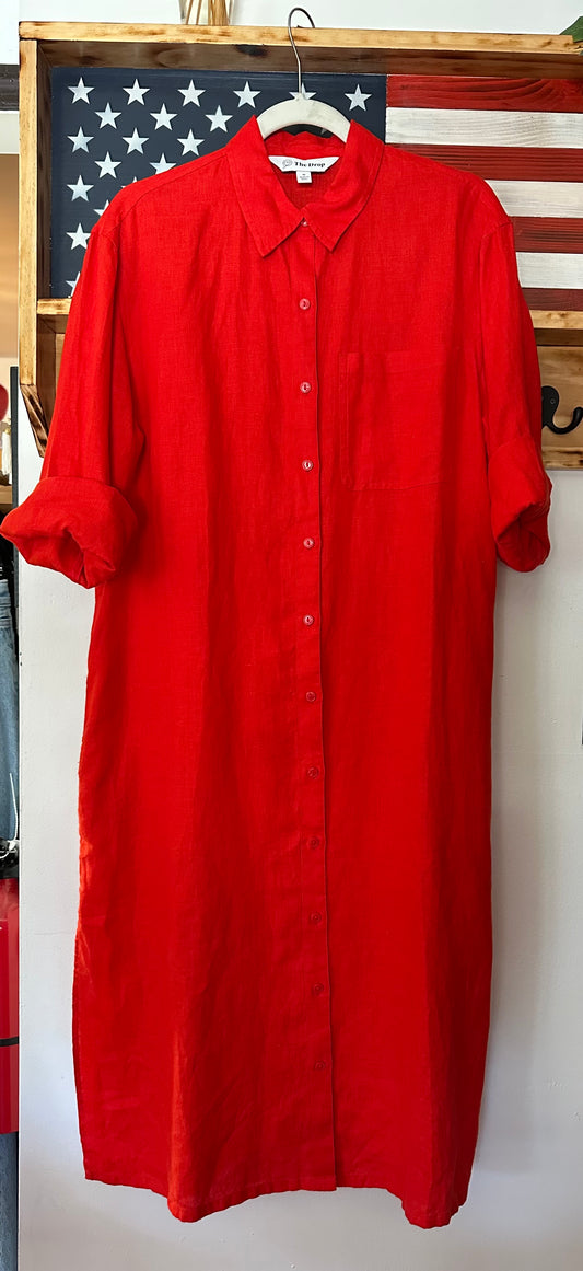 The Drop | 100% Linen Maxi Long Sleeve Dress, M