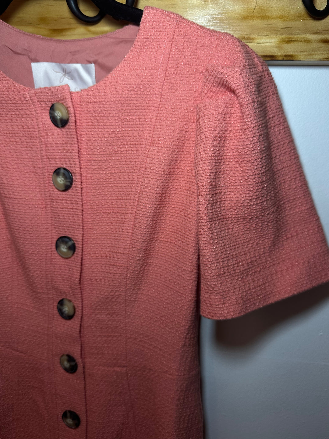 Gal Meets Glam | Tweed Coral Button Dress