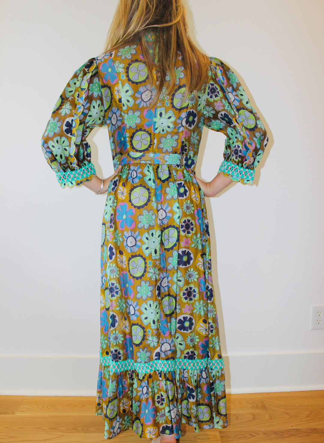 Celia B  | Scalloped Crochet Floral Maxi Dress, M