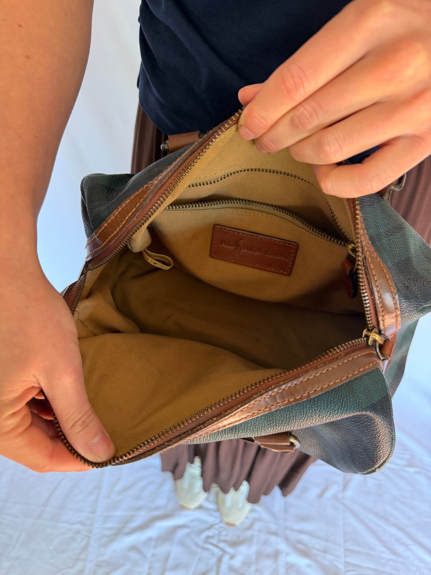 Vintage Polo Ralph Lauren | Leather Plaid Satchel Handbag