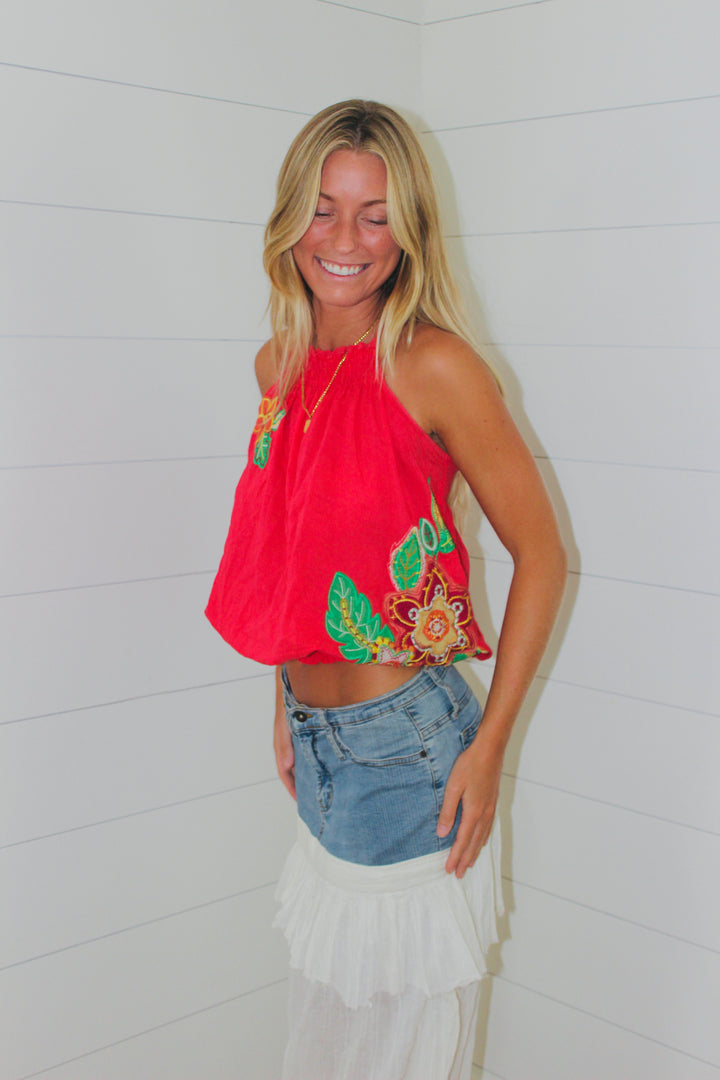 Twentyone | Embroidered Halter Top, L