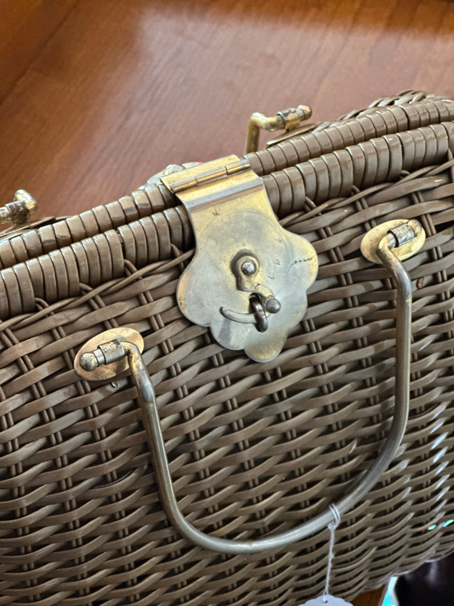Vintage Vinyl Coated Wicker Bag