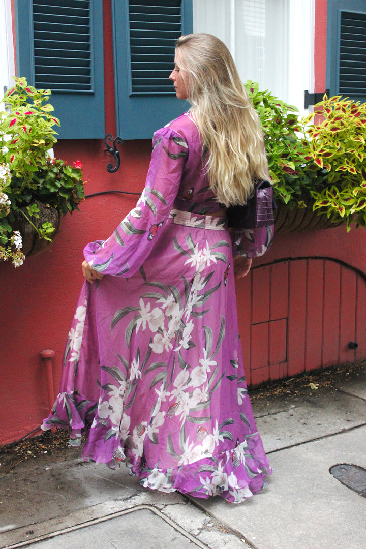 PATBO / Leva Bonaparte | Sheer Butterfly Print Tie Front Blouse + Maxi Skirt, M