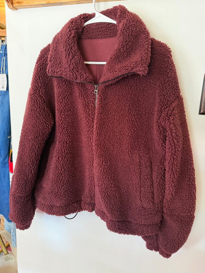 Lululemon | Red Merlot Cinchable Fleece Zip-Up, M