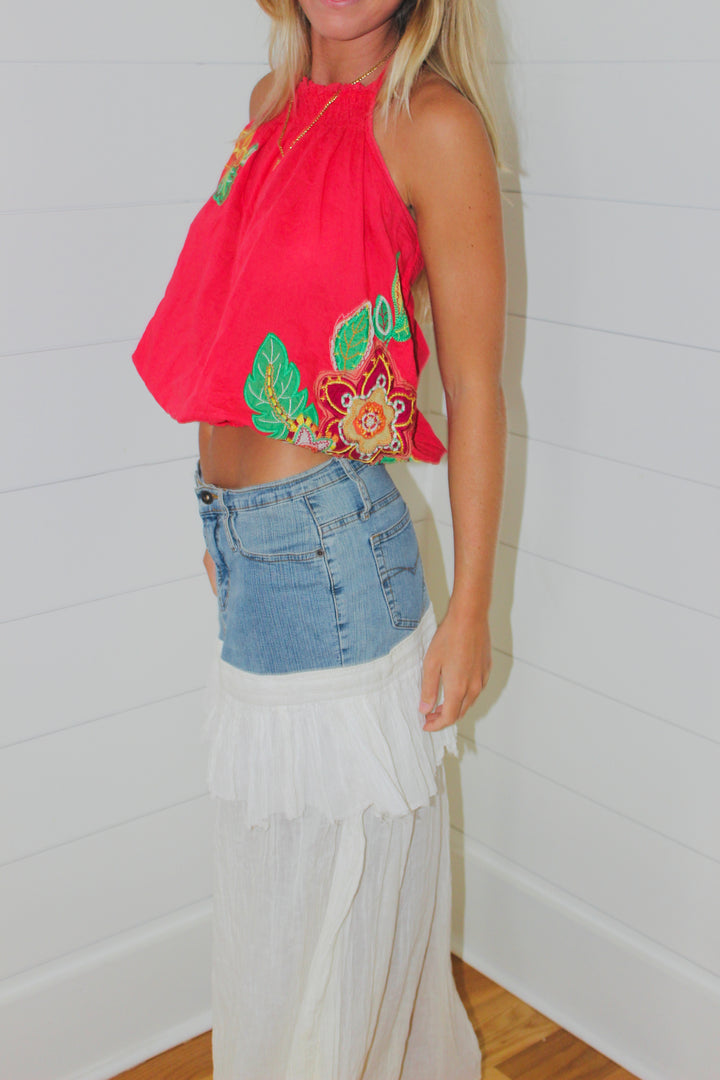 Twentyone | Embroidered Halter Top, L