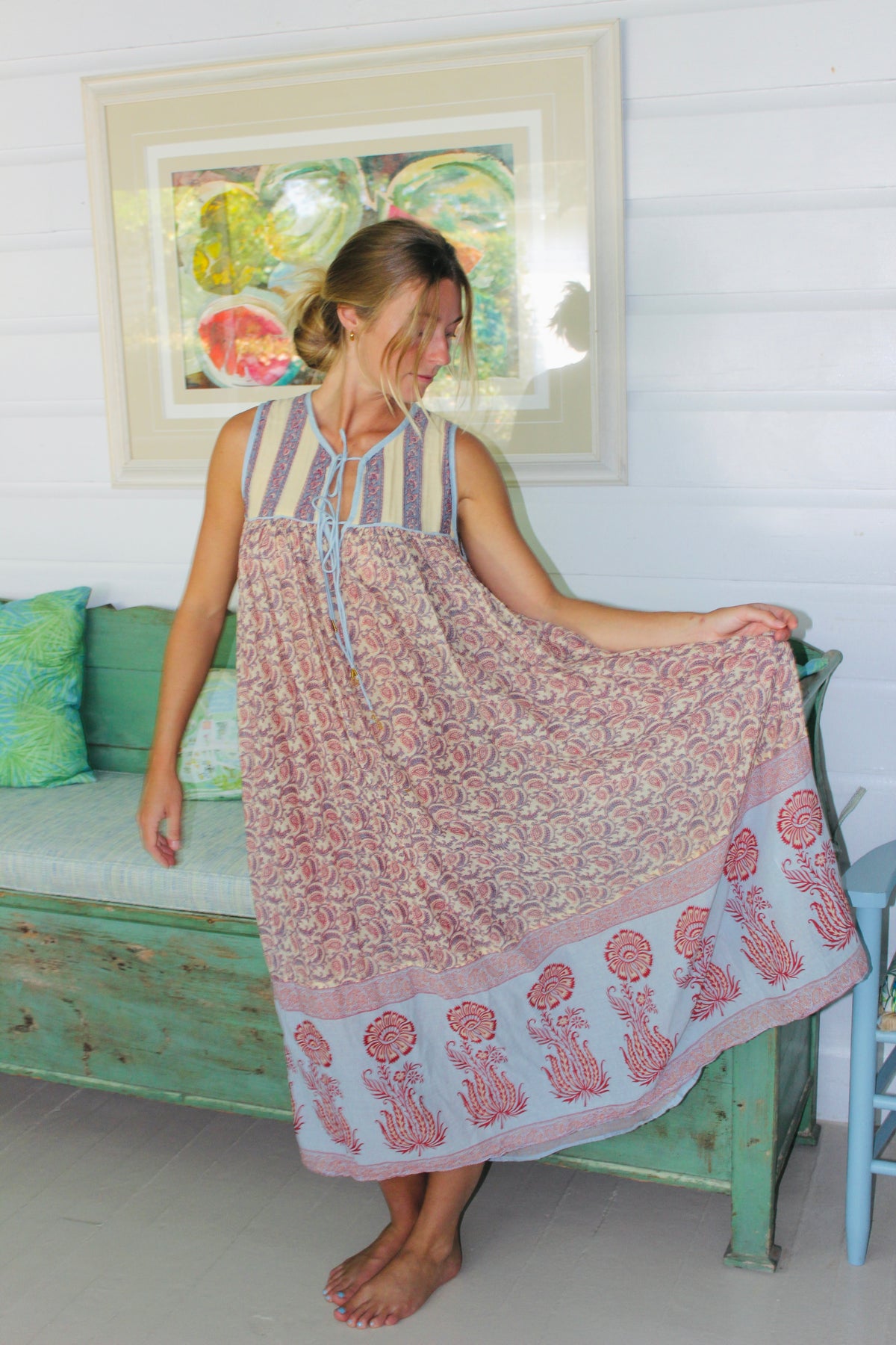 Daughters of India | Lightweight Linen Paisley Dress, S
