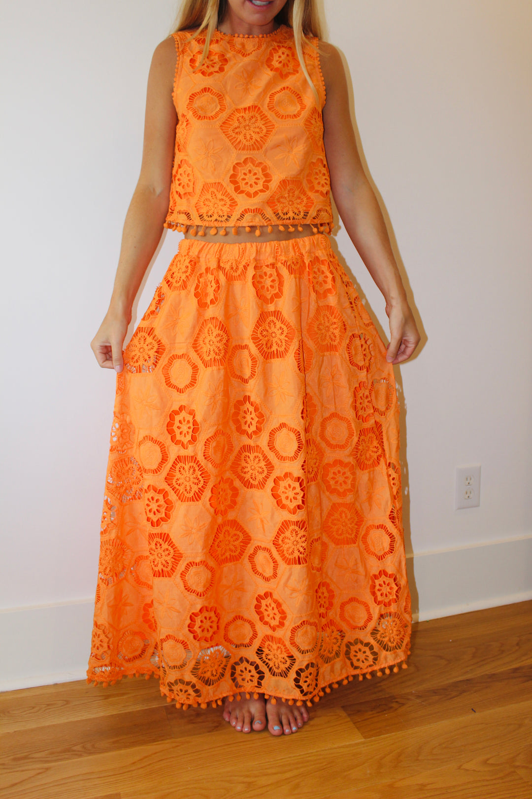 AVARA | Eyelet Maxi Skirt + Top Set, S