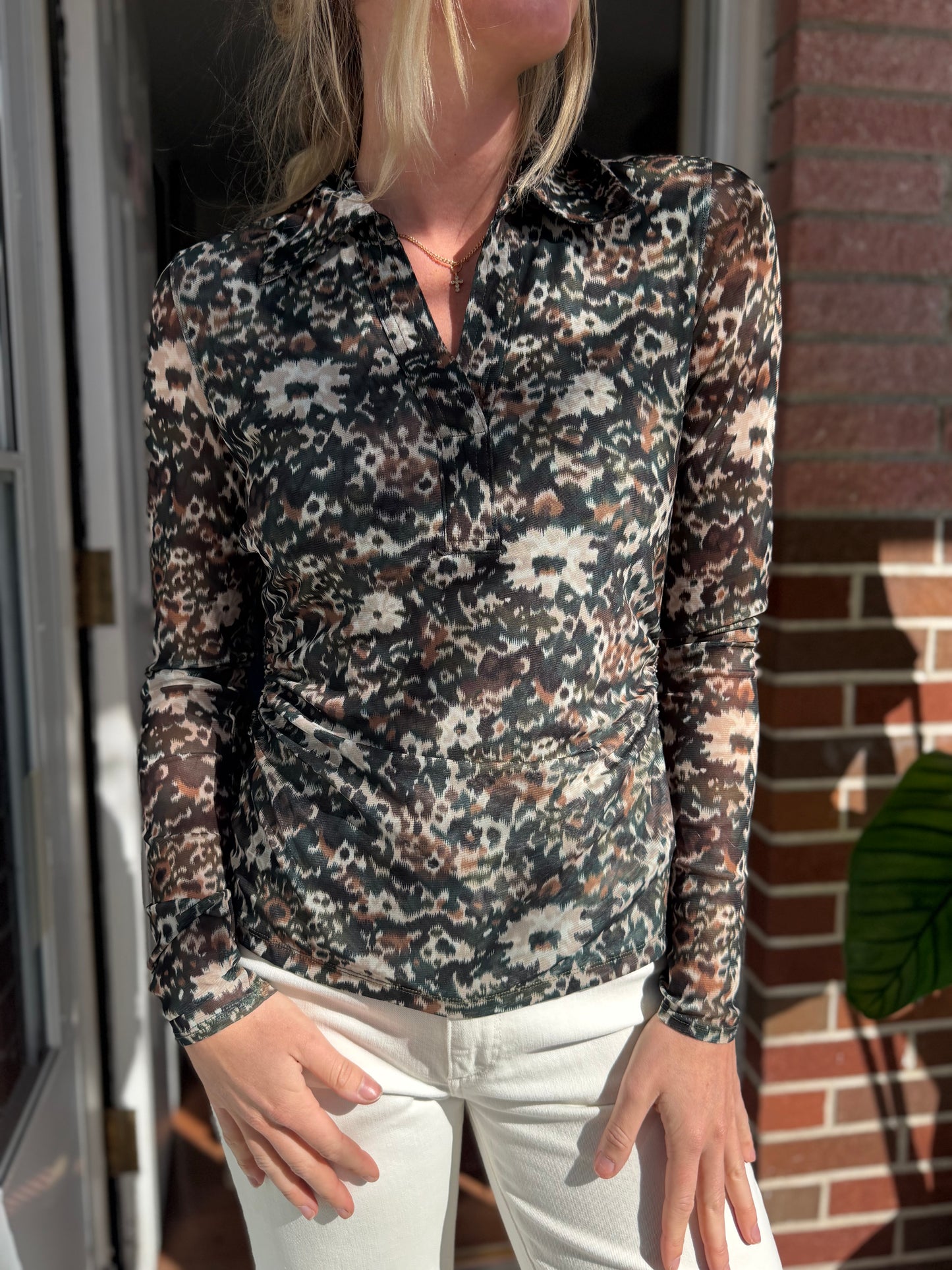 Madewell | Laura Long Sleeve Mesh Polo Top, M