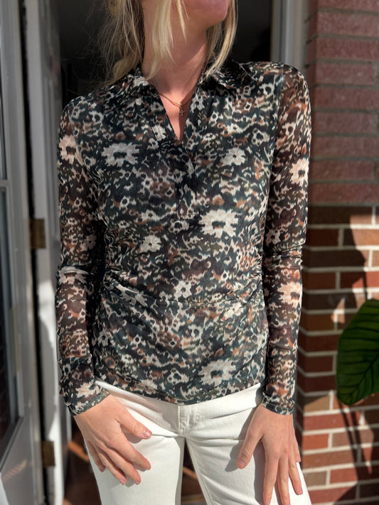 Madewell | Laura Long Sleeve Mesh Polo Top, M