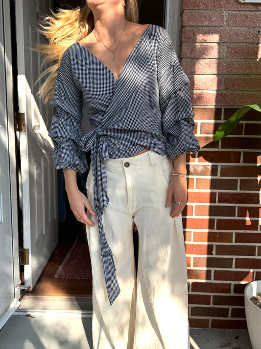 Few Moda | Tie Waist Wrap Top, S