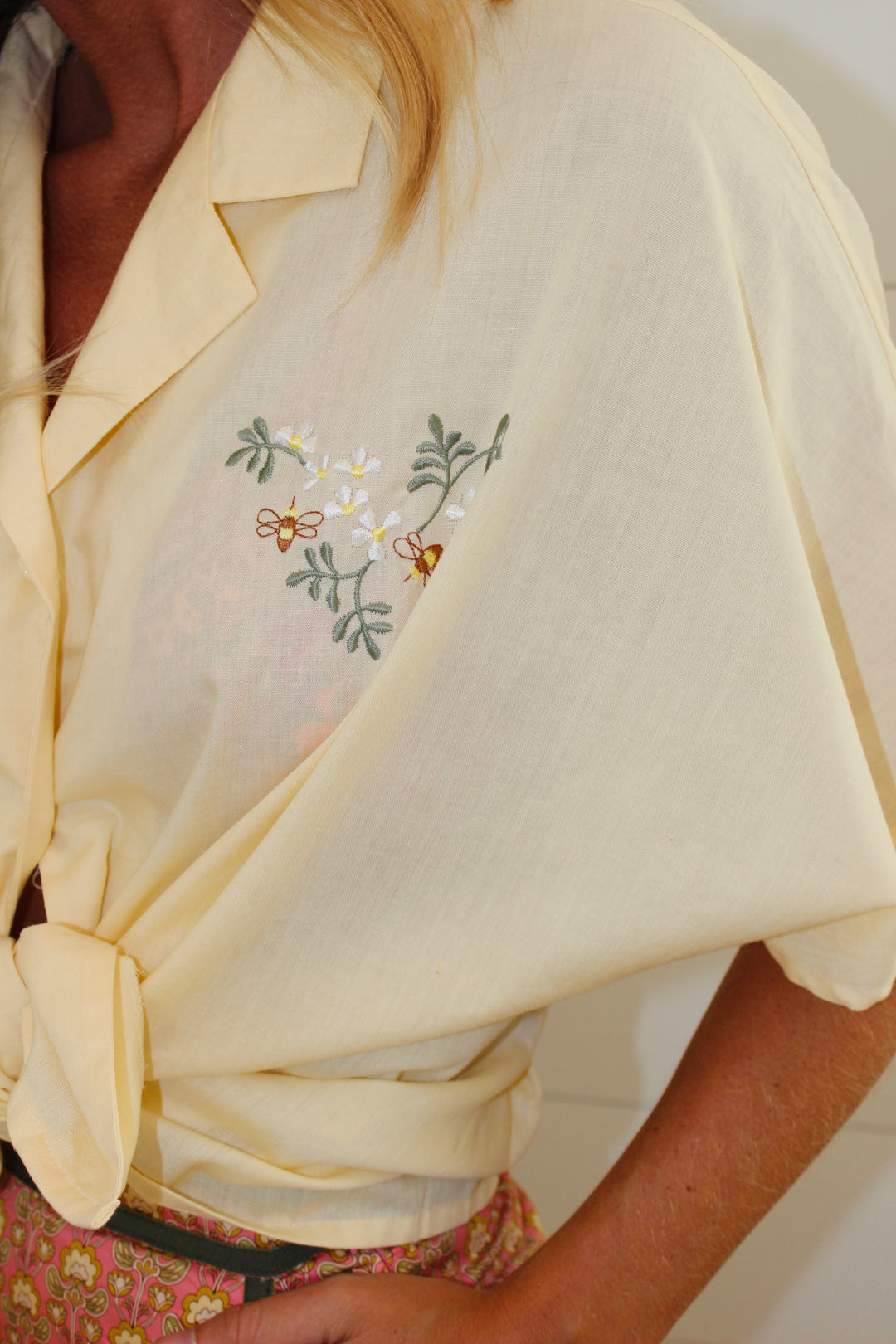 Vintage Floral Embroidered Bee Tee