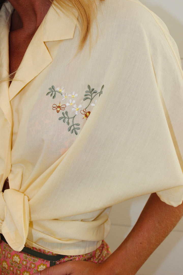 Vintage Floral Embroidered Bee Tee