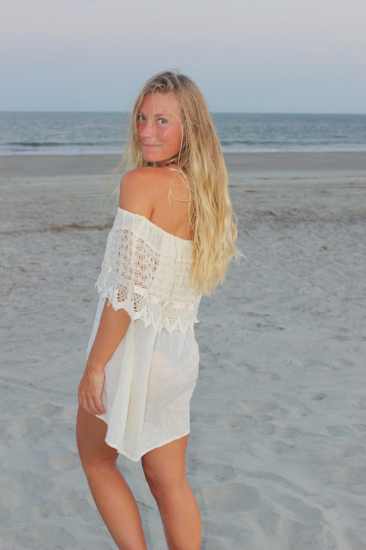 Off The Shoulder Lace Mini Dress, S