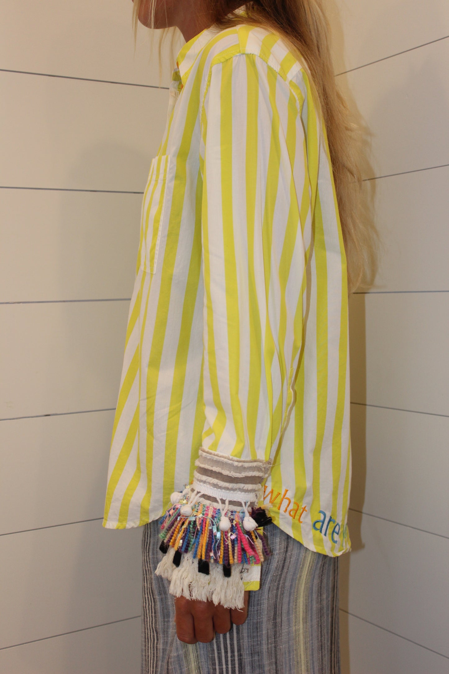 Endsley | What Are You Waiting For? 100% Cotton Button Down Striped Long Sleeve, M