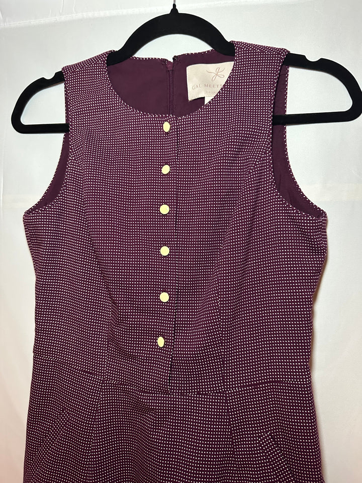 Gal Meets Glam Sleeveless Plum Polka Dot Dress, 0