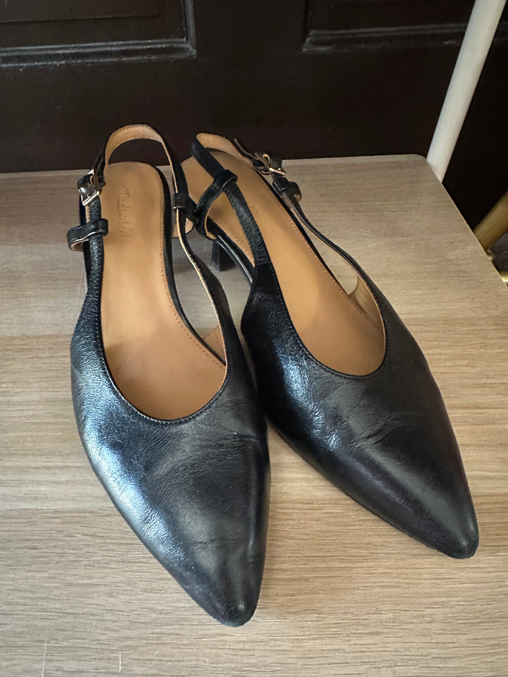 Madwell | Black Leather Kitten Heels