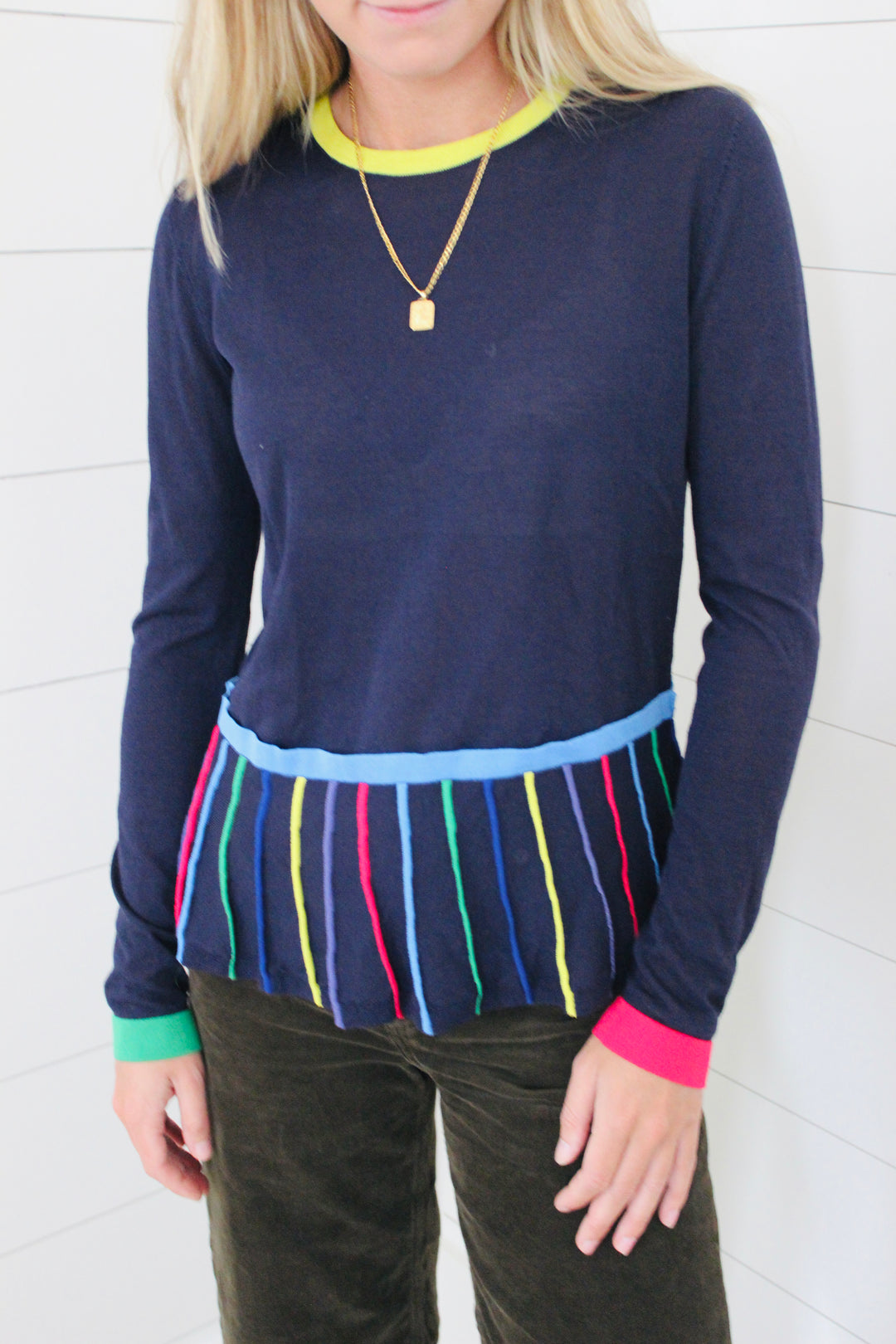 2NDDAY | Color Stripe Peplum Top, S