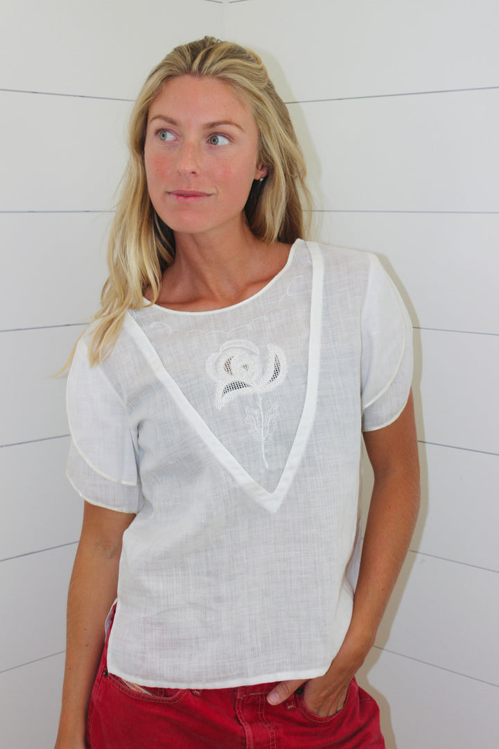 Vintage Floral Linen Top