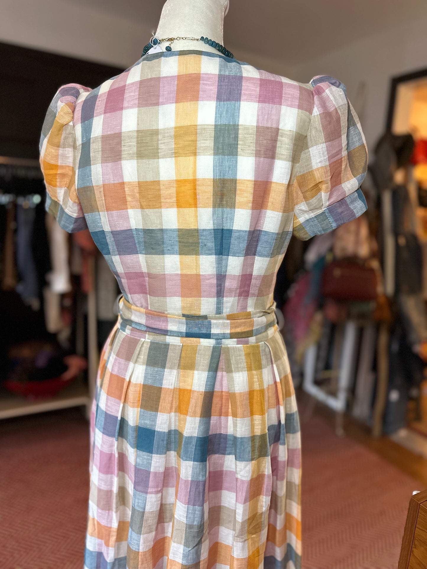 Gal Meets Glam | Multicolor Plaid Linen Midi Dress, 2