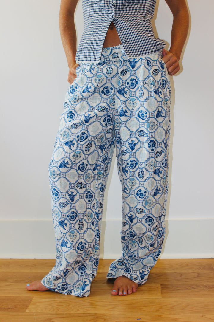 Isaac Mizrahi |  Fish Print Linen Pants, M
