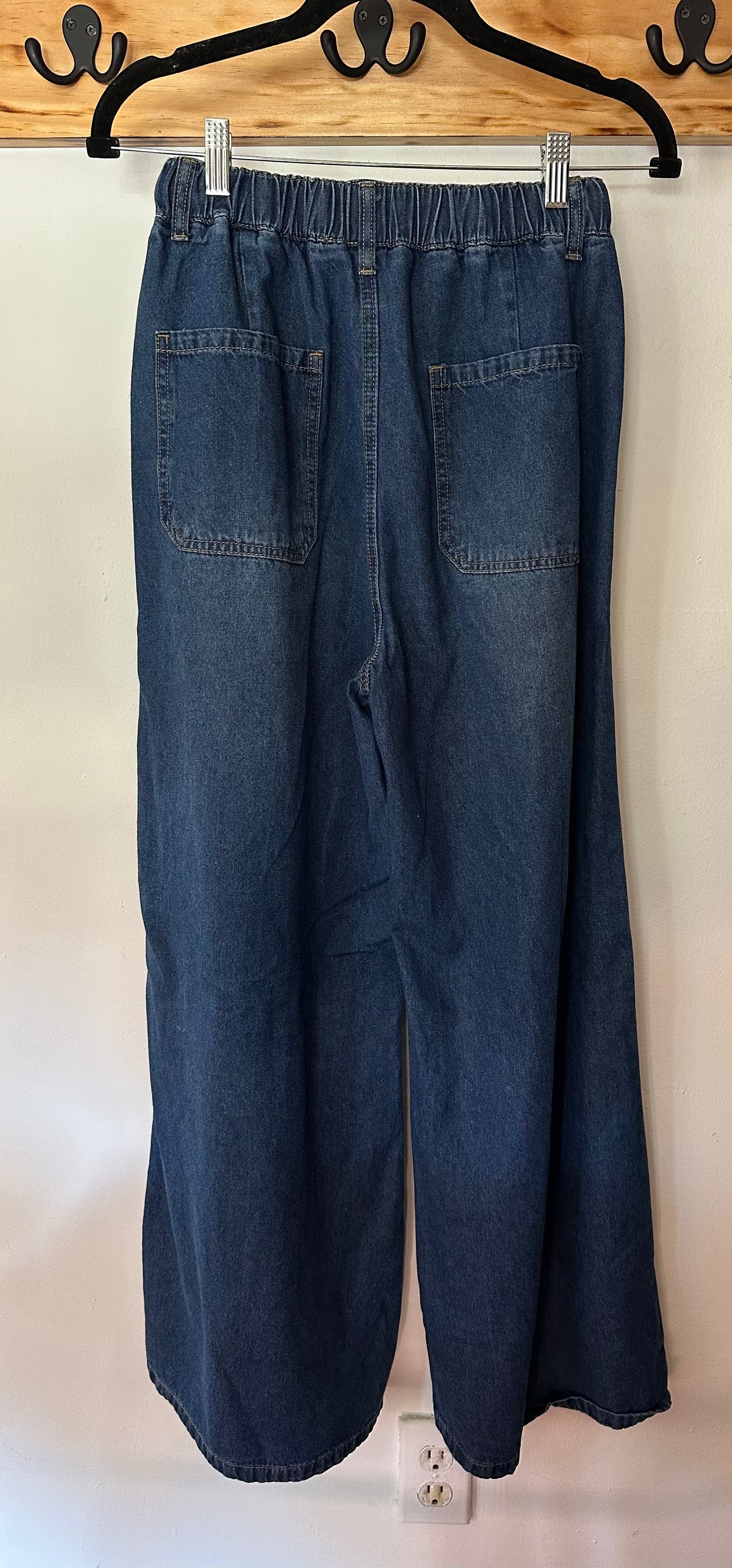 Cider | Leslie Denim High Waist Solid Tie Front Wide Leg Trousers, S