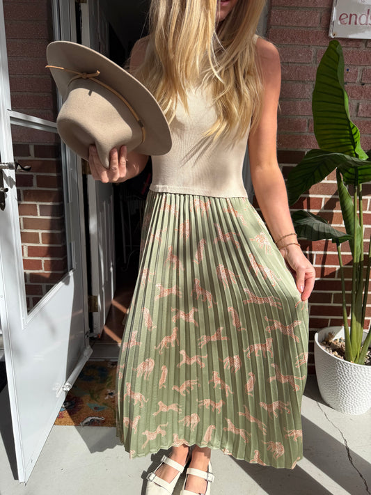 Skies Are Blue | Leopard Print Midi Dress, S