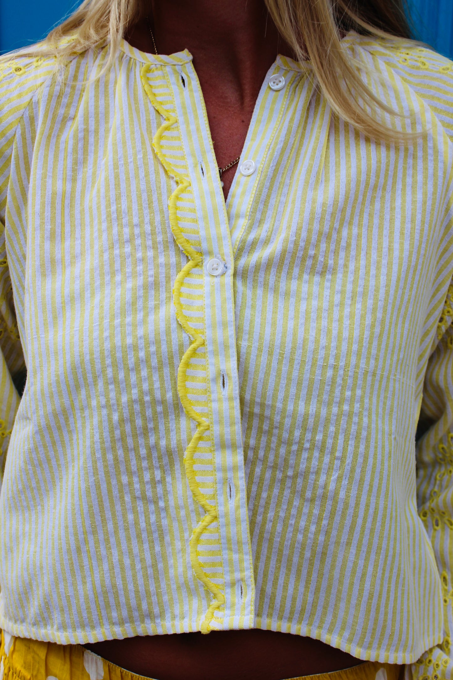 Chakeris Charleston |  Striped Eyelet Blouse Button Up Top, XS