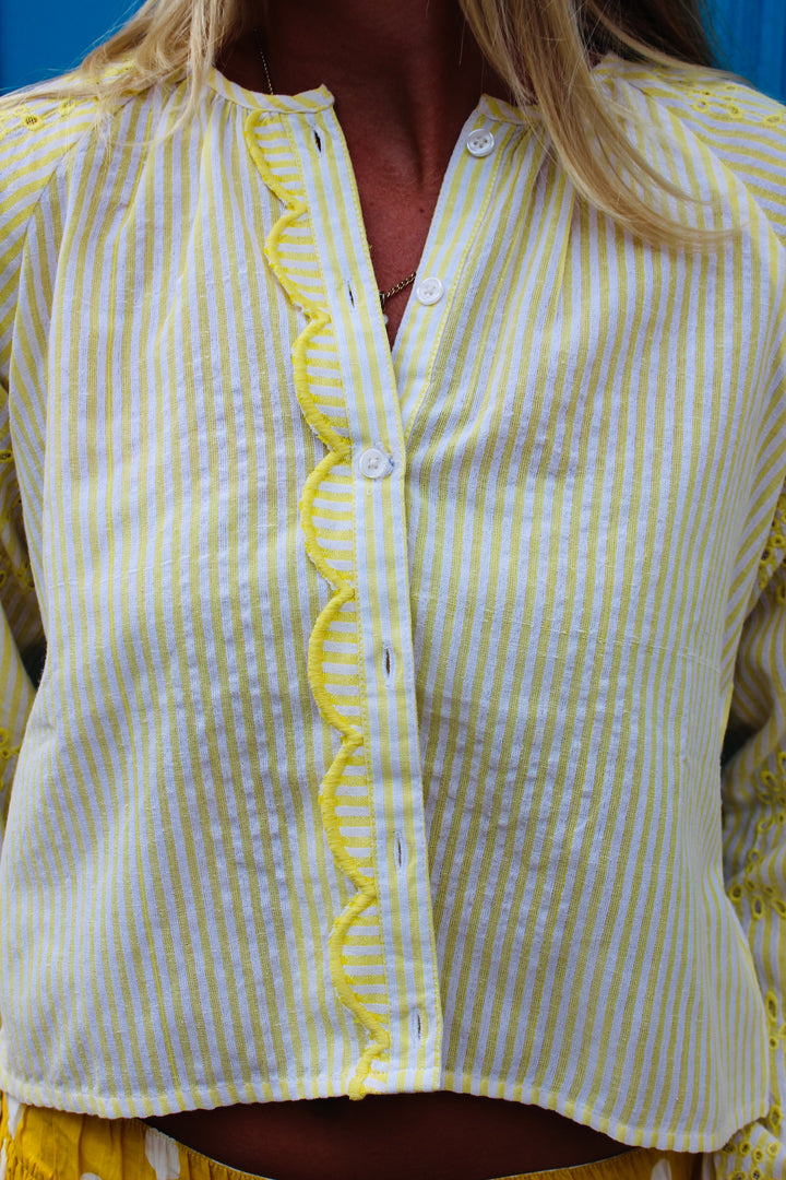 Chakeris Charleston |  Striped Eyelet Blouse Button Up Top, XS