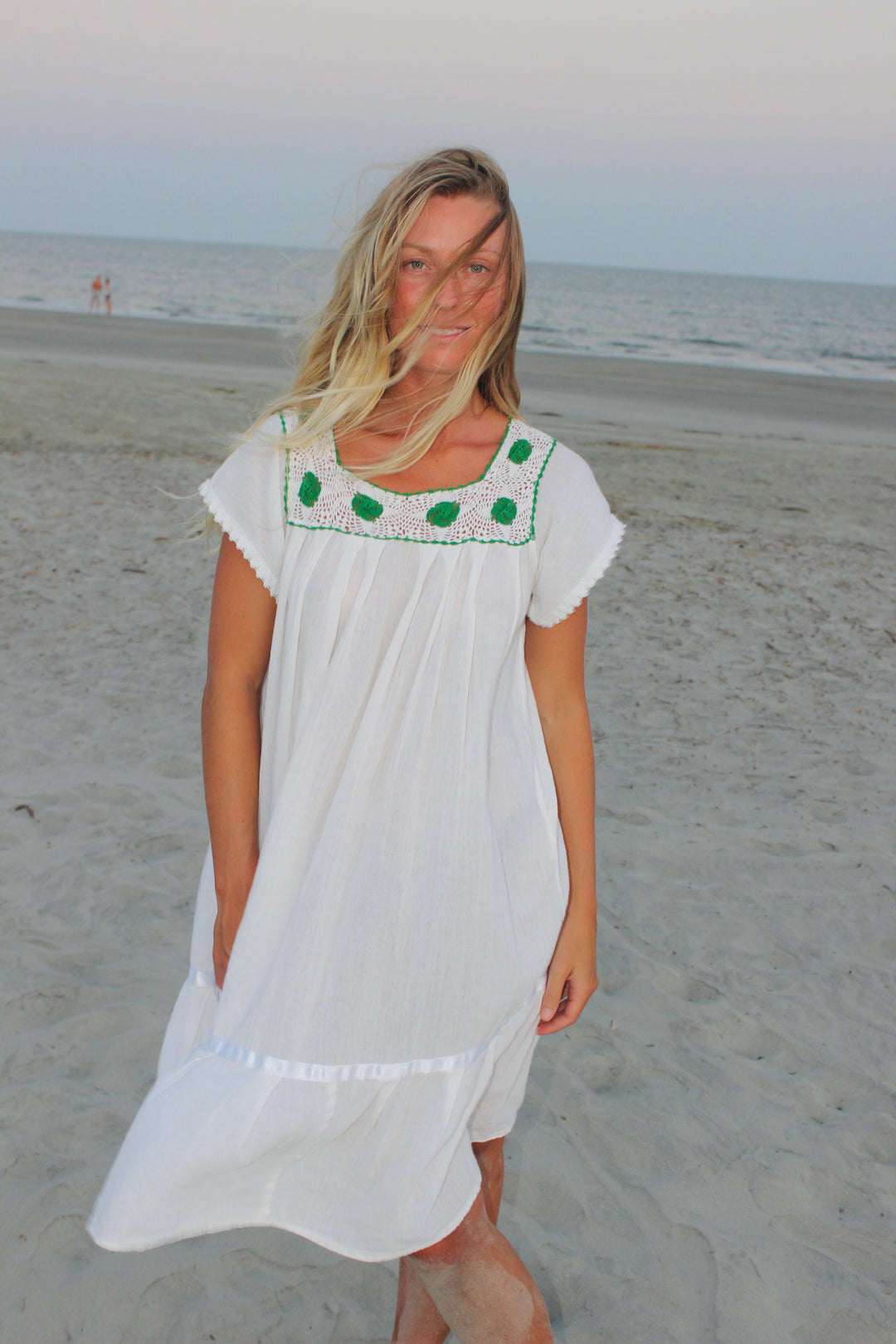 Crochet Neckline Midi Dress, S/M