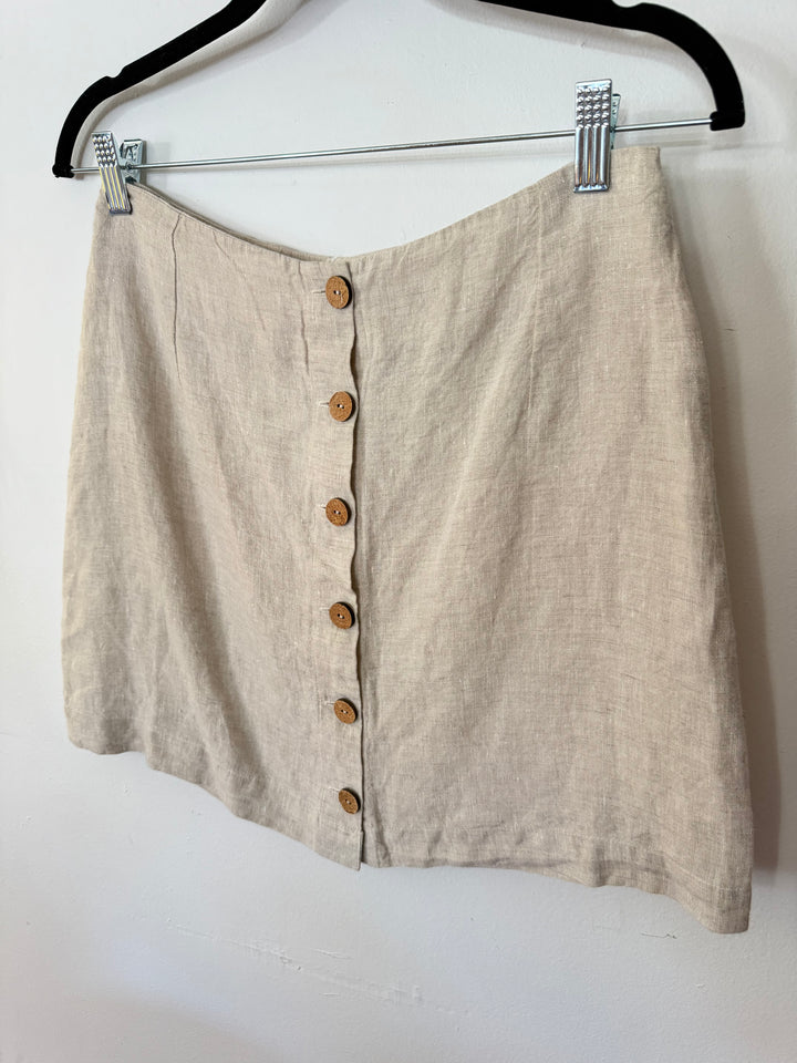 Mango | 100% Linen Tan Button Skirt, XS