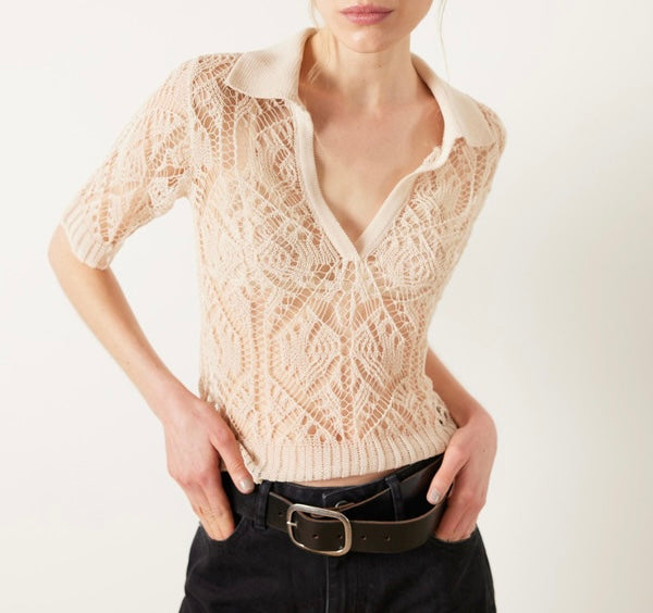 Ganni | Lace Crochet Polo, S