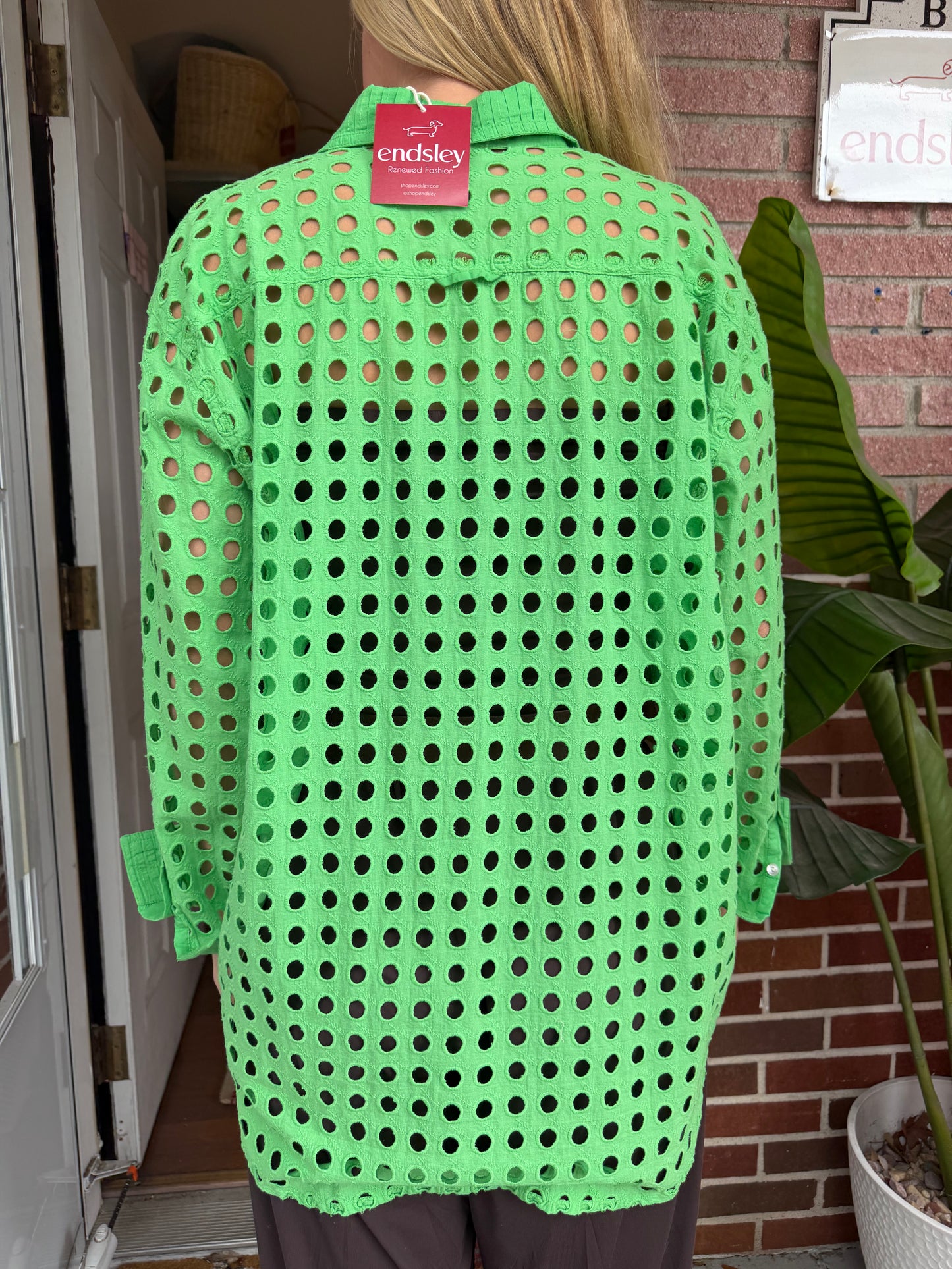 Solid & Striped | Green Button Down, M