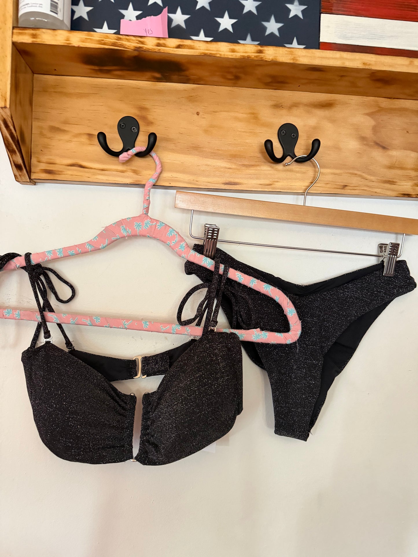 Black Shimmer Bikini Set, M