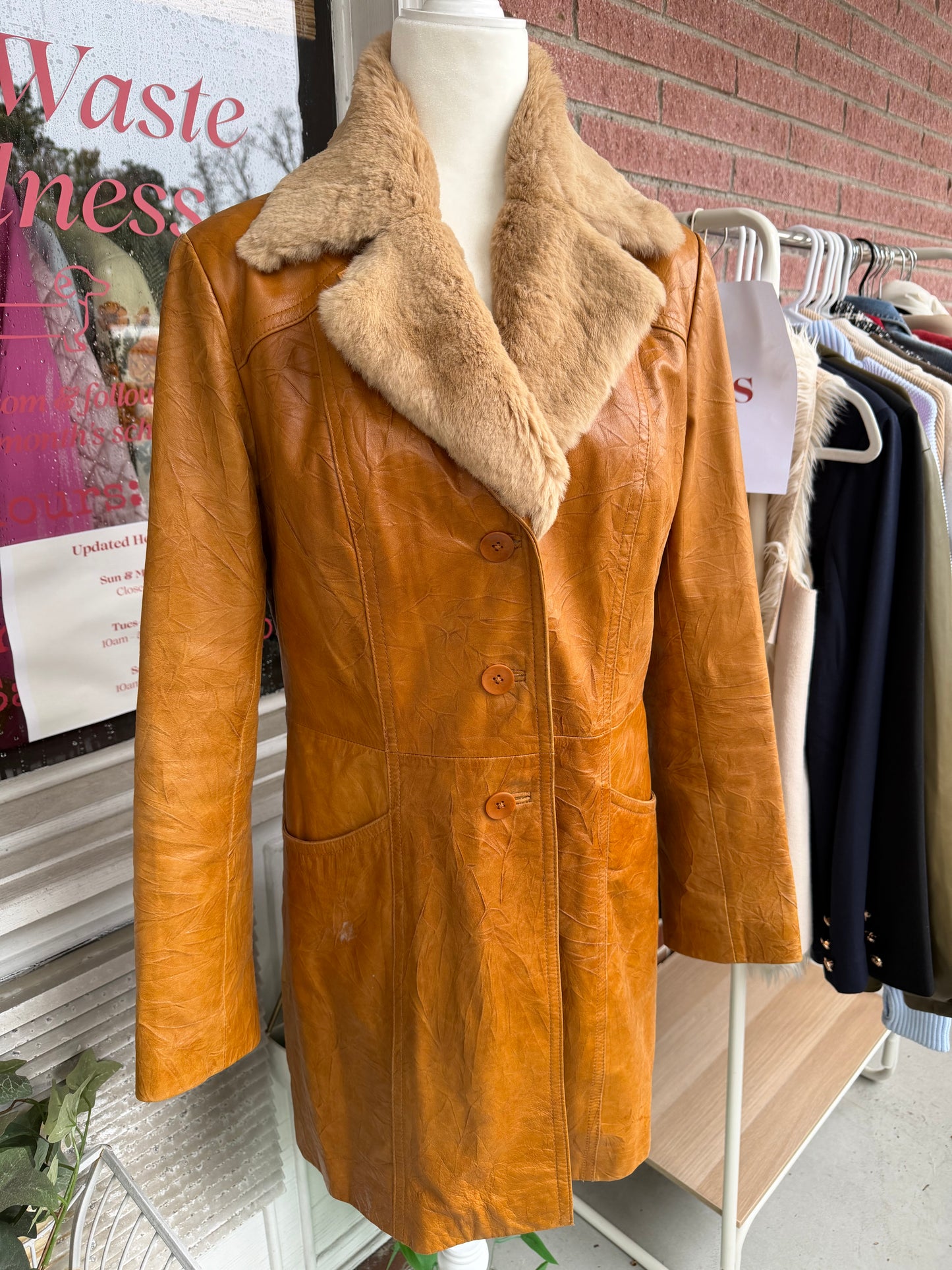 John Carlisle Essentials | Leather Coat with Detachable Fur Lining, M