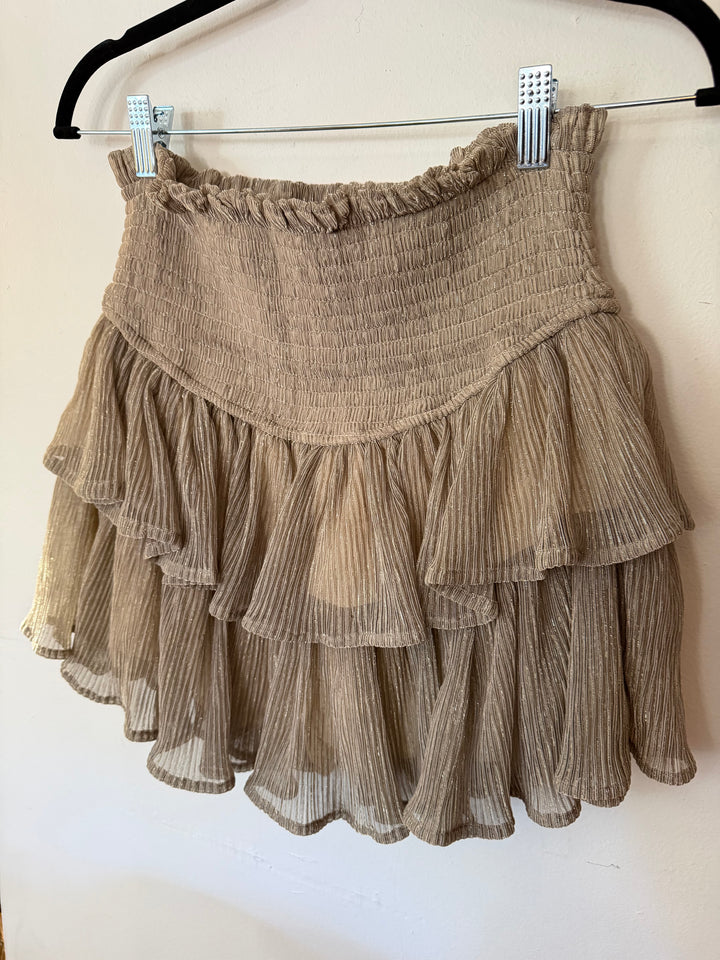 Miou Muse | Gold Shimmer Ruffle Skirt, M