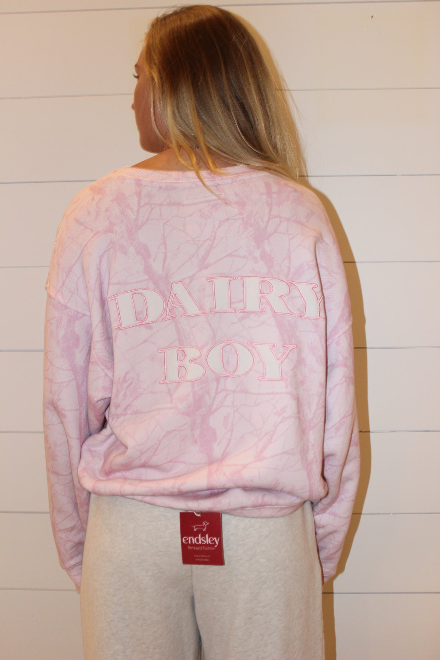 Dairy Boy | Bubblegum Camo Oversized Crewneck, M