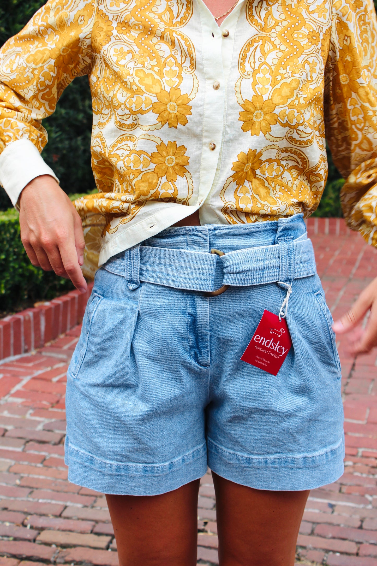 Sezane | Belted Denim Shorts, 36 (US 4)