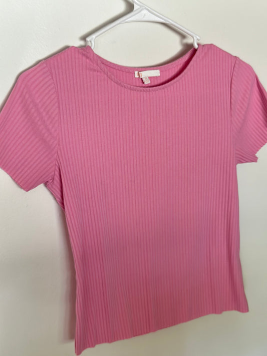 GB | Simple Pink Ribber Short Sleeve Top