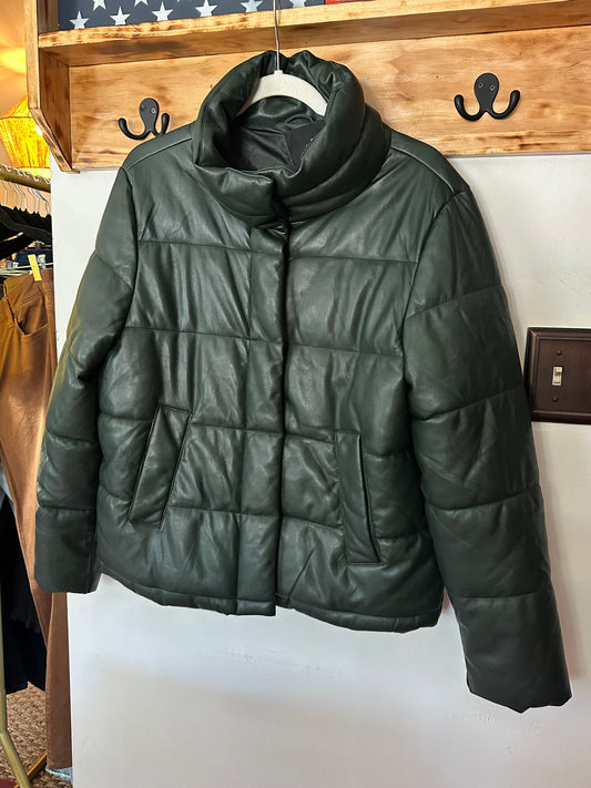 7 For All Mankind Olive/Dark Green Puffer Coat, M