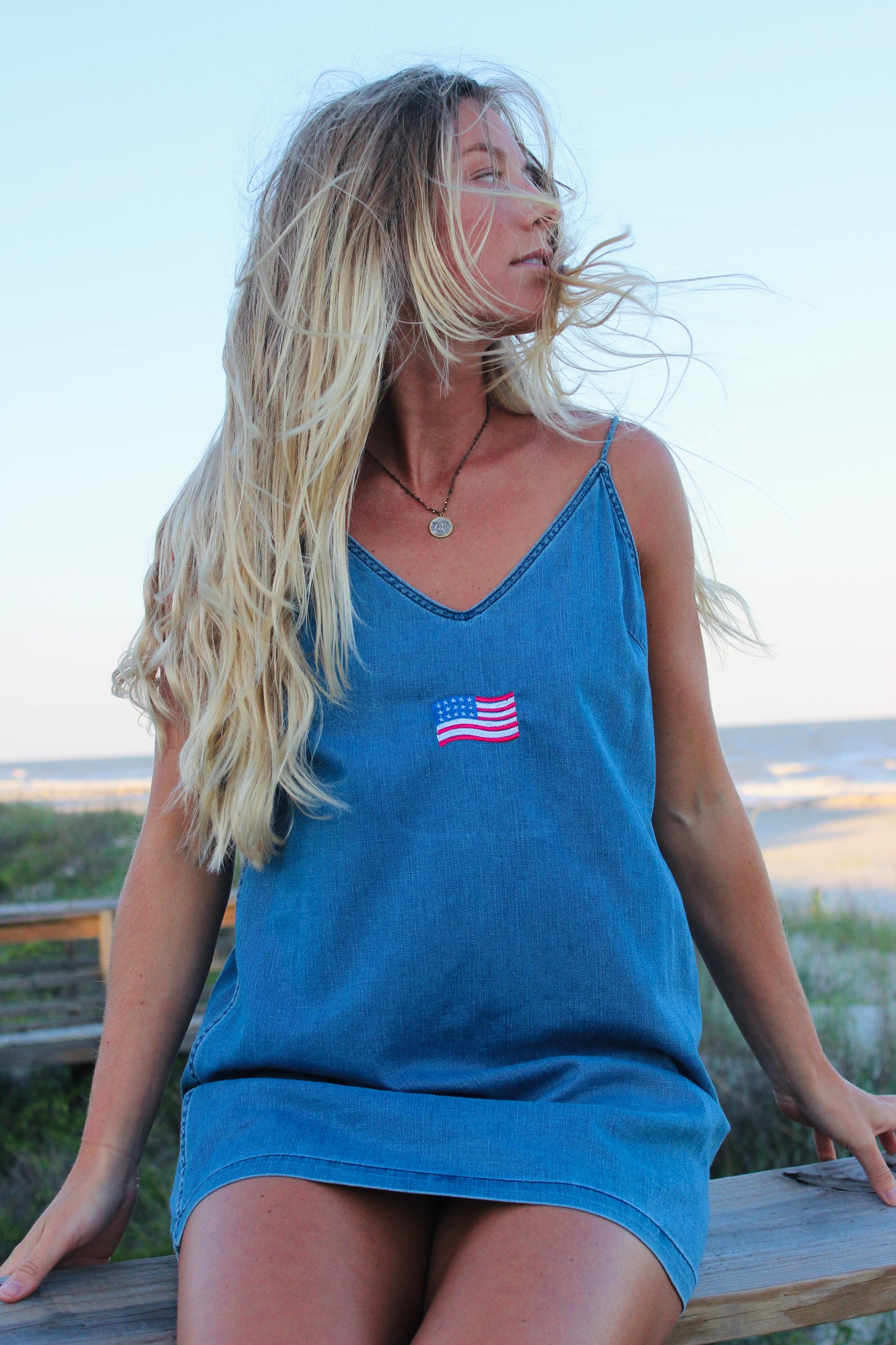 Endsley | American Flag Denim Mini Dress, S/M
