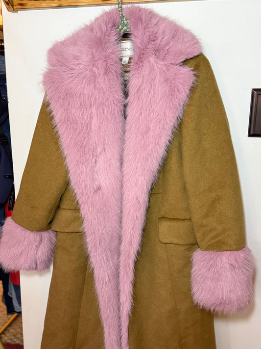 Maeve | Faux Fur-Lined Wool Blend Maxi Coat, XS