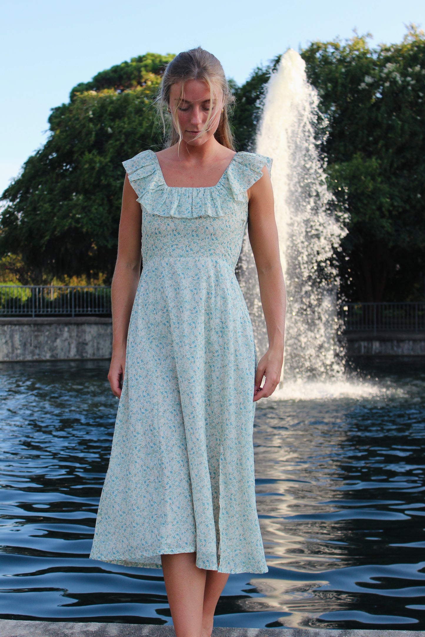 Baybala | Floral Ruffle Midi Dress, XS