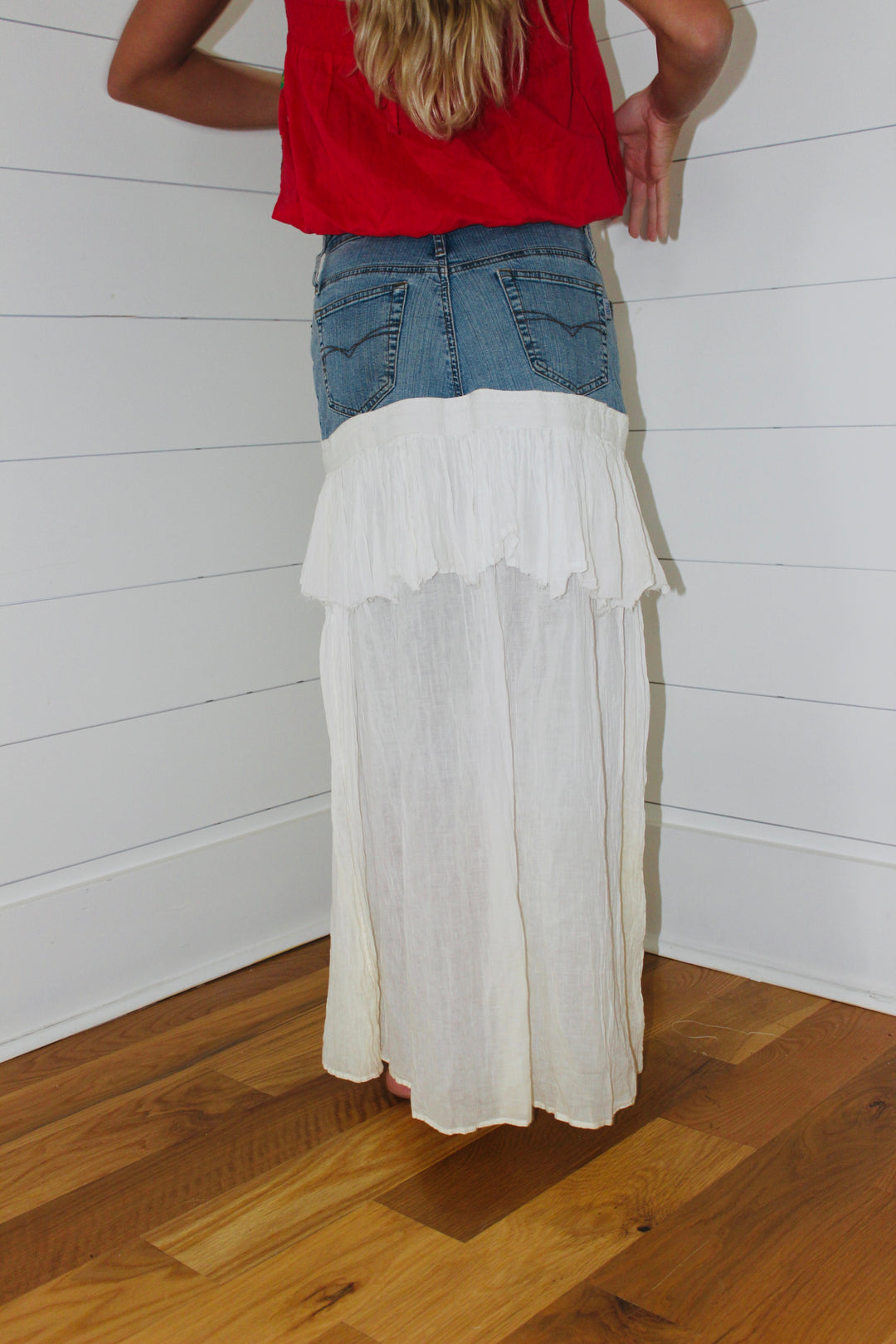 Luli Jeans | Denim Flowy Combo Skirt, 28