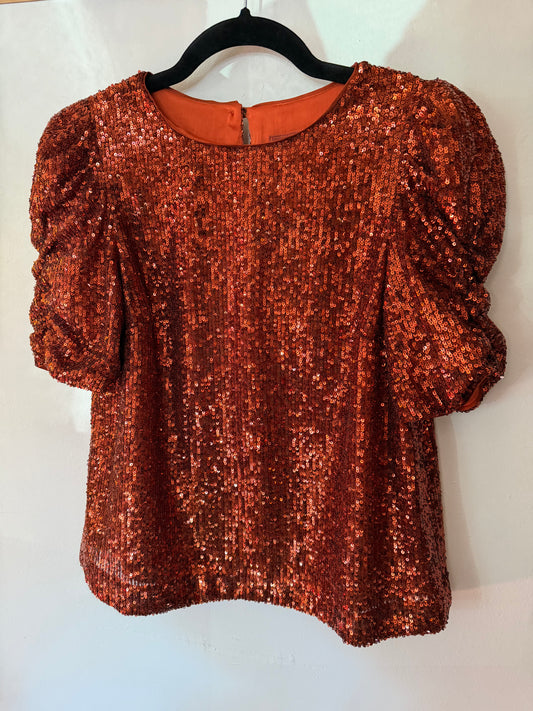 Orange Anthropologie Sequin Top, 0