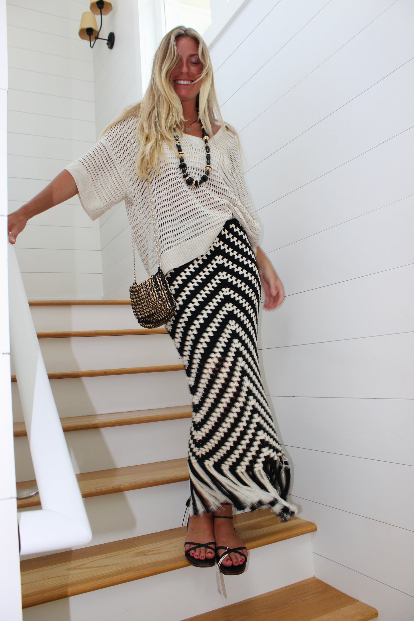 Zimmerman | Crochet Fringe Bottom Maxi Skirt, S