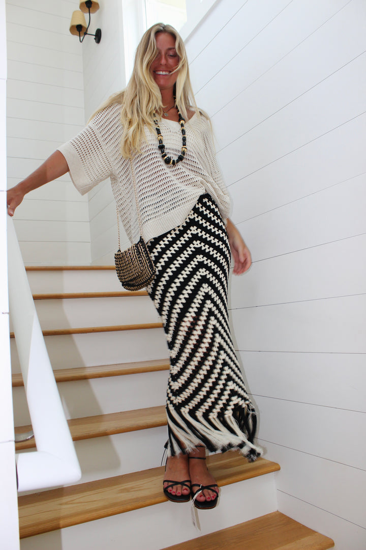 Zimmerman | Crochet Fringe Bottom Maxi Skirt, S